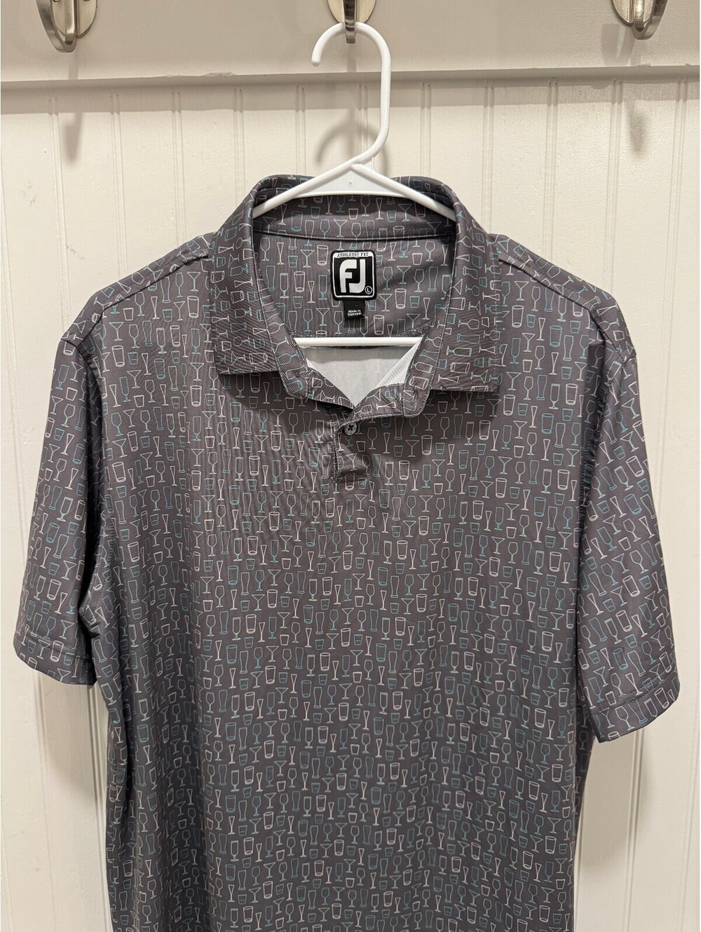 FootJoy Athletic Fit Men's Golf Polo Shirt Size Large Gray with Glass Pattern